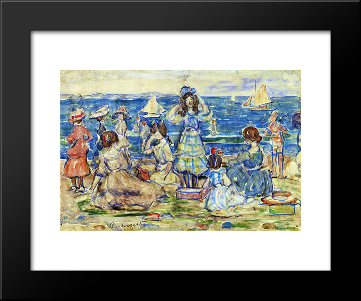 Beach Scene With Boats 20x24 Black Modern Wood Framed Art Print Poster by Prendergast, Maurice