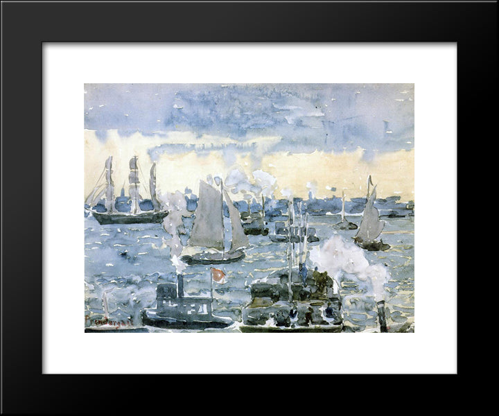 Boston Harbor 20x24 Black Modern Wood Framed Art Print Poster by Prendergast, Maurice