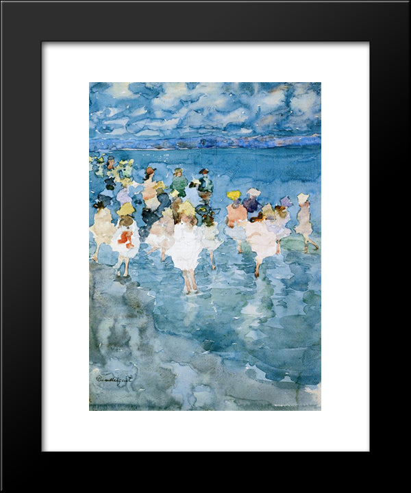 Children At The Beach 20x24 Black Modern Wood Framed Art Print Poster by Prendergast, Maurice