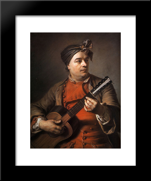 Jacques Dumont Le Romain Playing The Guitar 20x24 Black Modern Wood Framed Art Print Poster by La Tour, Maurice Quentin de