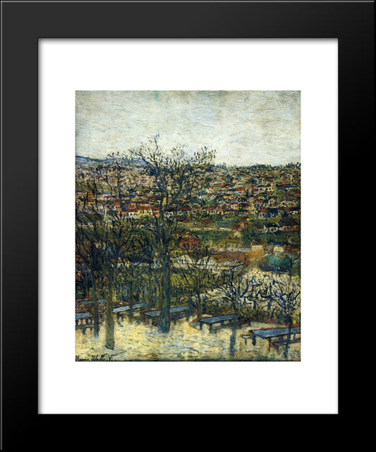 Benches At Montmagny (Val - D'Oise) 20x24 Black Modern Wood Framed Art Print Poster by Utrillo, Maurice