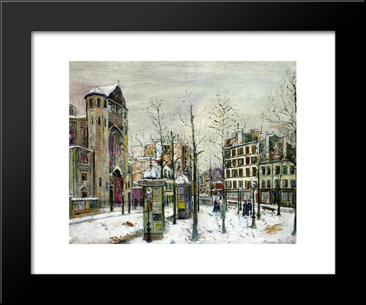 The Squre Abbesses In The Snow 20x24 Black Modern Wood Framed Art Print Poster by Utrillo, Maurice