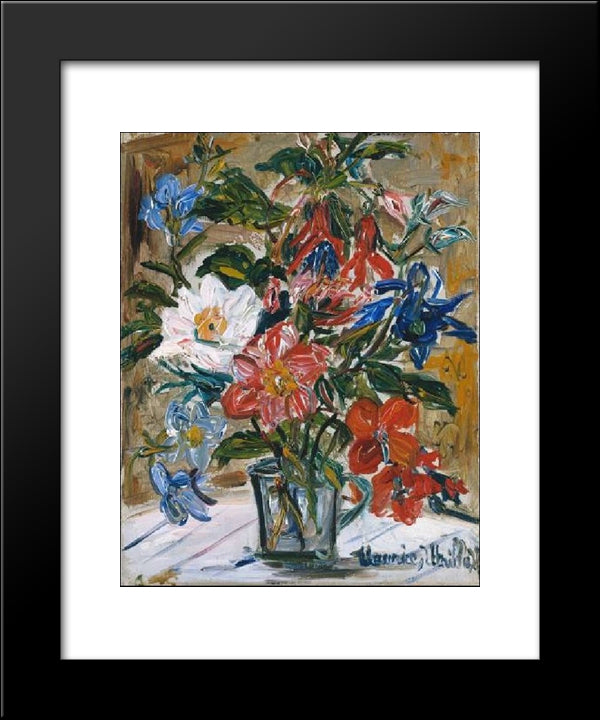 Vase With Flowers 20x24 Black Modern Wood Framed Art Print Poster by Utrillo, Maurice