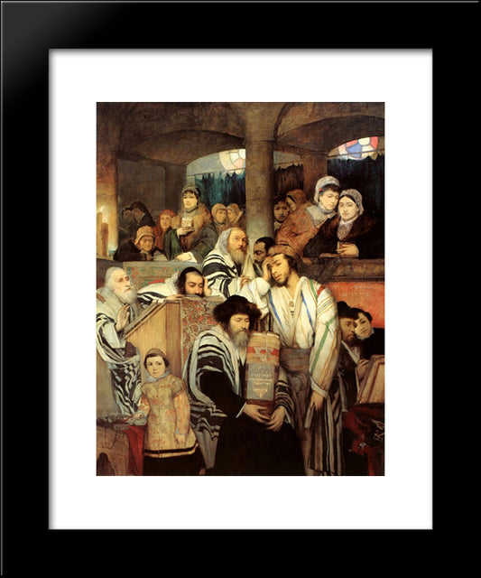 Jews Praying In The Synagogue On Yom Kippur 20x24 Black Modern Wood Framed Art Print Poster by Gottlieb, Maurycy