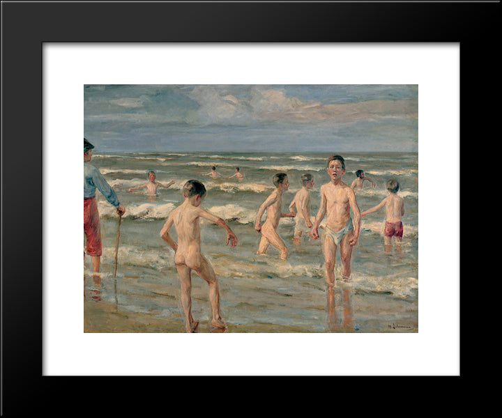 Bathing Boys 20x24 Black Modern Wood Framed Art Print Poster by Liebermann, Max