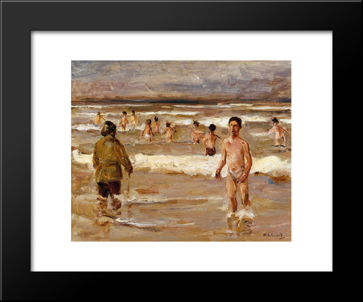 Children Bathing In The Sea 20x24 Black Modern Wood Framed Art Print Poster by Liebermann, Max