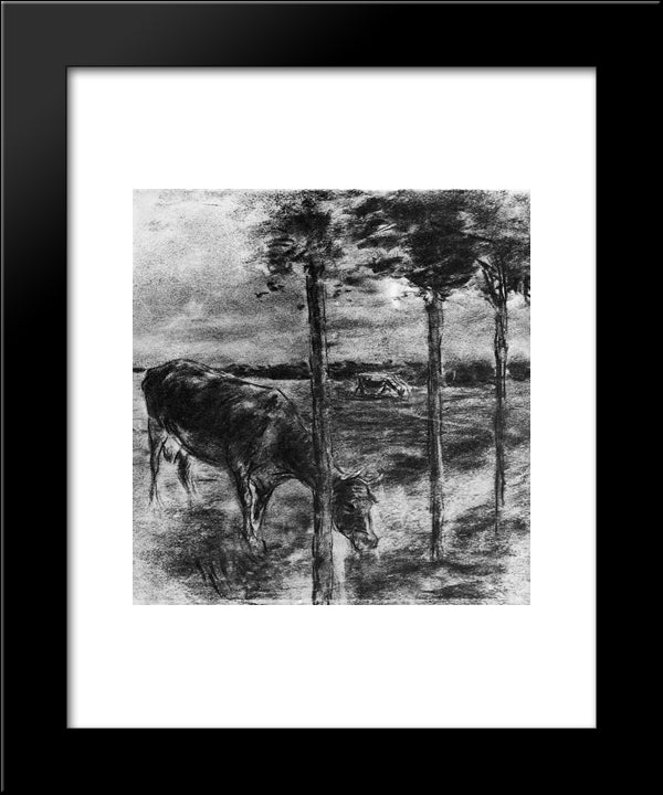 Drinking Cow 20x24 Black Modern Wood Framed Art Print Poster by Liebermann, Max