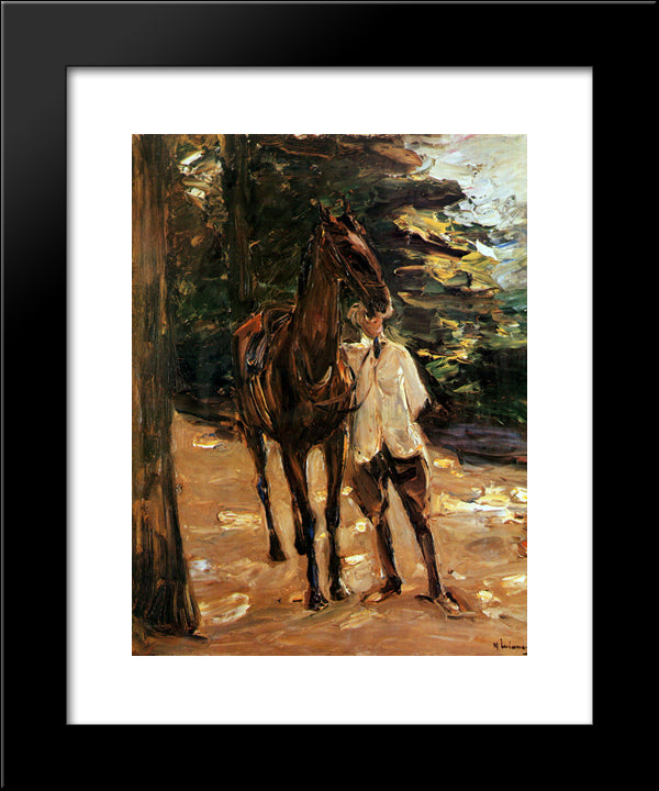 Man With Horse 20x24 Black Modern Wood Framed Art Print Poster by Liebermann, Max