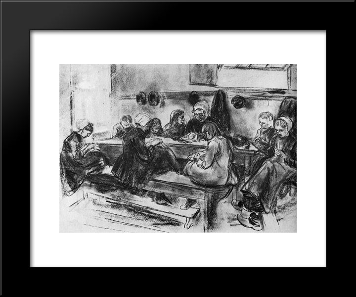 Sewing School 20x24 Black Modern Wood Framed Art Print Poster by Liebermann, Max