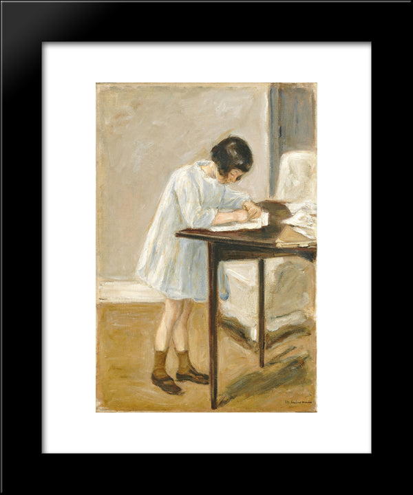 The Artist'S Granddaughter At The Table 20x24 Black Modern Wood Framed Art Print Poster by Liebermann, Max