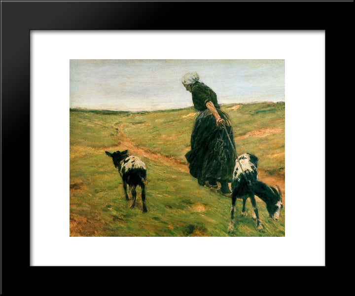 Woman And Her Goats In The Dunes 20x24 Black Modern Wood Framed Art Print Poster by Liebermann, Max