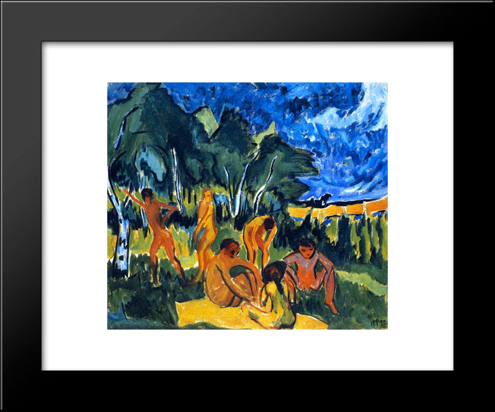 Badende In Moritzburg 20x24 Black Modern Wood Framed Art Print Poster by Pechstein, Max