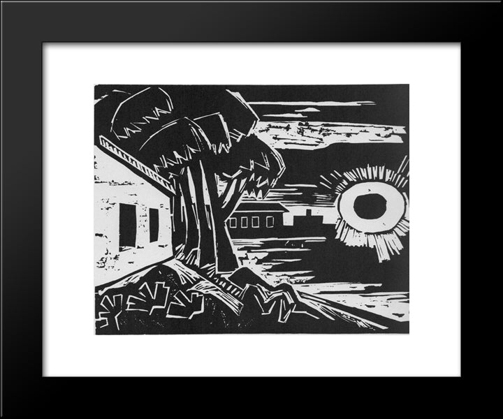 Die Sonne Sturzt 20x24 Black Modern Wood Framed Art Print Poster by Pechstein, Max