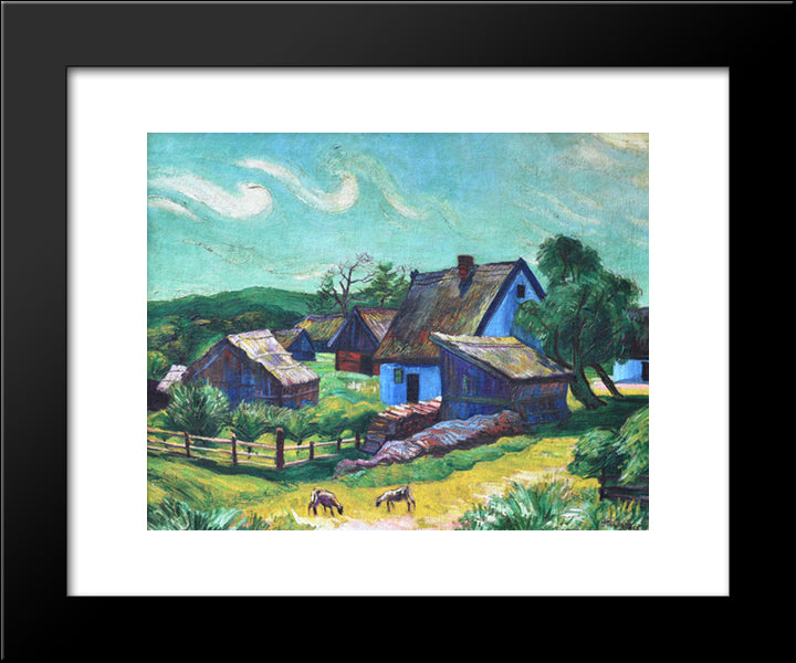 Farmhouses In The Morning 20x24 Black Modern Wood Framed Art Print Poster by Pechstein, Max