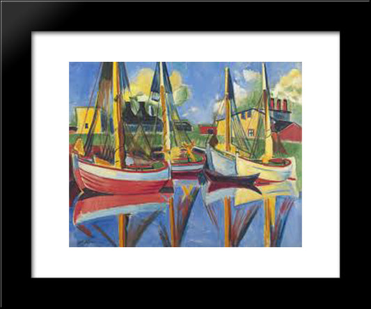 Fishing Boats In The Afternoon Sun (Fischkutter In Nachmittagssonne) 20x24 Black Modern Wood Framed Art Print Poster by Pechstein, Max