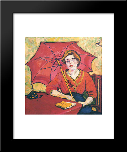 Girl In Red With A Parasol 20x24 Black Modern Wood Framed Art Print Poster by Pechstein, Max