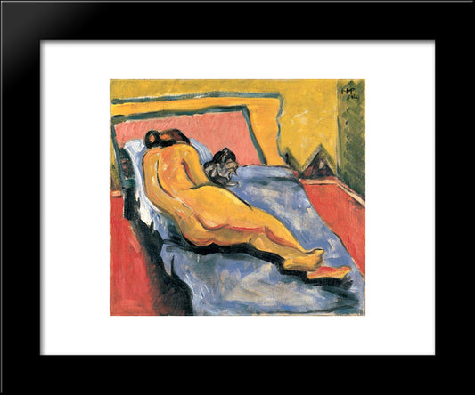 Liegender Akt Mit Katze 20x24 Black Modern Wood Framed Art Print Poster by Pechstein, Max