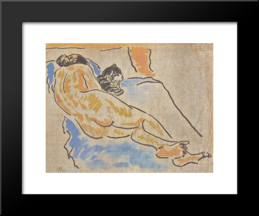 Liegender Weiblicher Akt Mit Katze 20x24 Black Modern Wood Framed Art Print Poster by Pechstein, Max