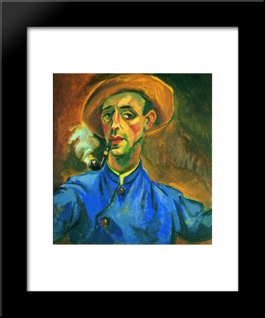 Self - Portrait With Pipe And Hat 20x24 Black Modern Wood Framed Art Print Poster by Pechstein, Max