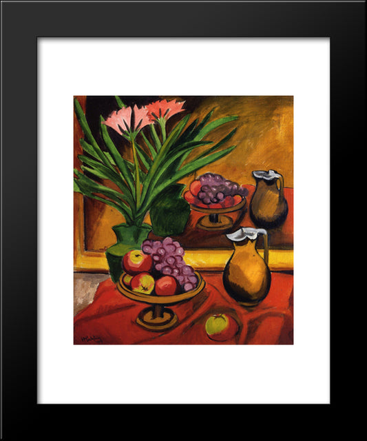 Still Life With Mirror Clivia, Fruit And Jug 20x24 Black Modern Wood Framed Art Print Poster by Pechstein, Max