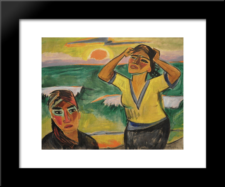 Sunset 20x24 Black Modern Wood Framed Art Print Poster by Pechstein, Max