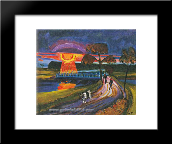 Sunset Over The Blue Bridge 20x24 Black Modern Wood Framed Art Print Poster by Pechstein, Max