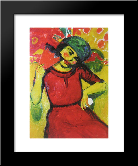 Young Woman With A Red Fan 20x24 Black Modern Wood Framed Art Print Poster by Pechstein, Max