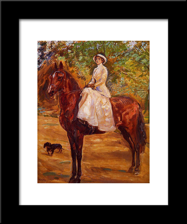 Lady In White Dress On Horseback Riding 20x24 Black Modern Wood Framed Art Print Poster by Slevogt, Max