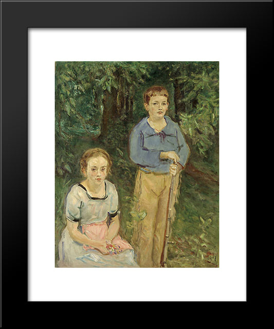 Portrait Of Nina And Wolfgang Slevogt (Children In The Forest) 20x24 Black Modern Wood Framed Art Print Poster by Slevogt, Max