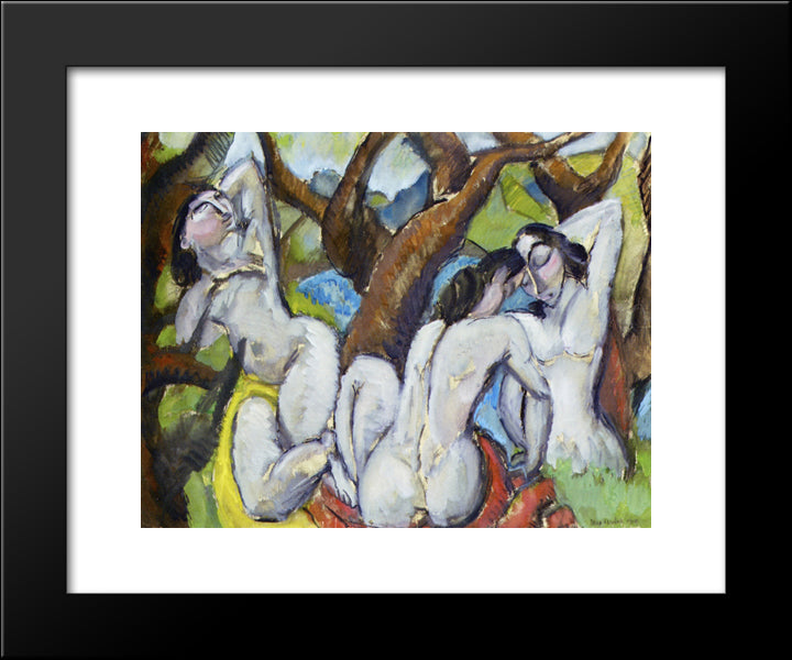 Three Nudes In A Forest 20x24 Black Modern Wood Framed Art Print Poster by Weber, Max