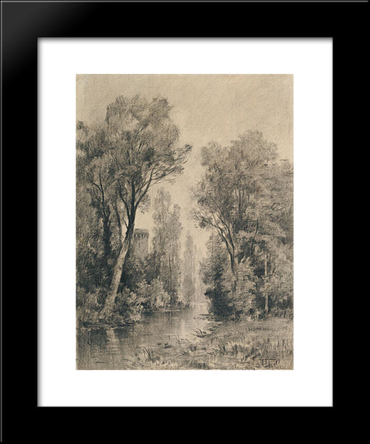 Castle Overlooking A River 20x24 Black Modern Wood Framed Art Print Poster by Lalanne, Maxime