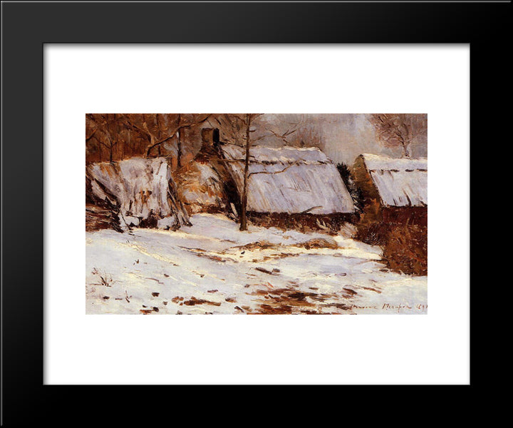 Cottages In The Snow 20x24 Black Modern Wood Framed Art Print Poster by Maufra, Maxime