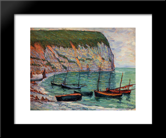 Fishing Boats On The Shore 20x24 Black Modern Wood Framed Art Print Poster by Maufra, Maxime