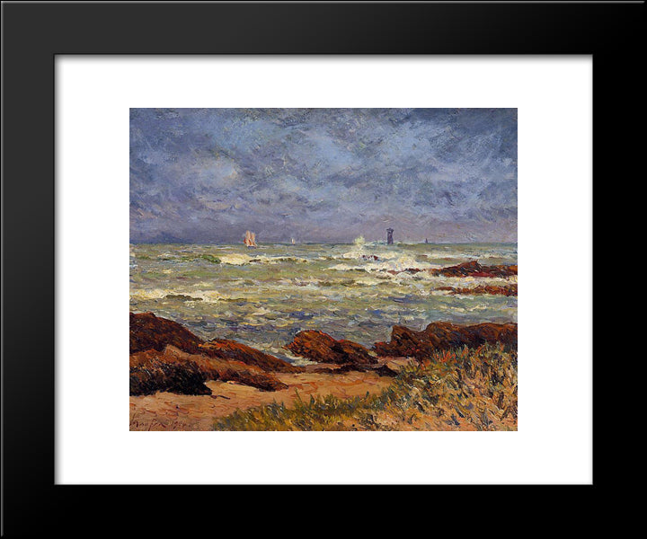 The Barges Lighthouse 20x24 Black Modern Wood Framed Art Print Poster by Maufra, Maxime