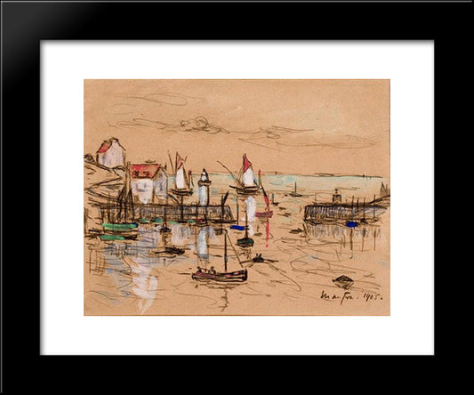 The Entrance To Harbour Sauzon 20x24 Black Modern Wood Framed Art Print Poster by Maufra, Maxime