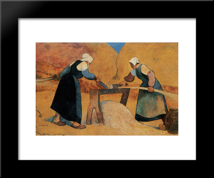Breton Women Scutching Flax Labour 20x24 Black Modern Wood Framed Art Print Poster by Haan, Meijer de