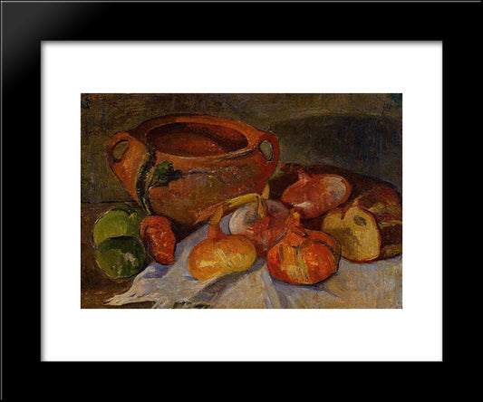 Still Life Pit, Onions, Bread And Green Apples 20x24 Black Modern Wood Framed Art Print Poster by Haan, Meijer de