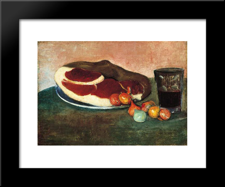 Still Life With Ham 20x24 Black Modern Wood Framed Art Print Poster by Haan, Meijer de