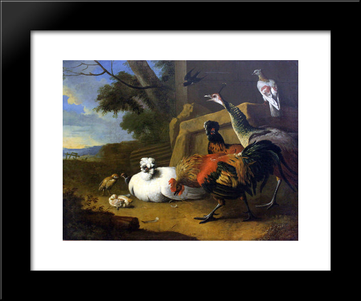 The Poultry Yard 20x24 Black Modern Wood Framed Art Print Poster by Hondecoeter, Melchior de