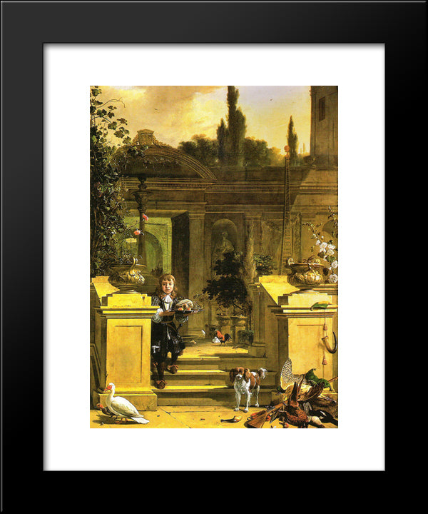 View Of A Terrace 20x24 Black Modern Wood Framed Art Print Poster by Hondecoeter, Melchior de