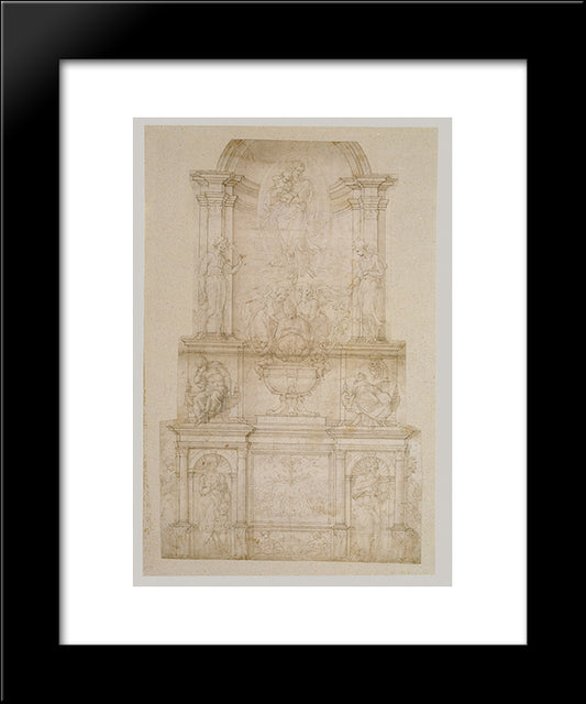 Design For Julius Ii Tomb (First Version) 20x24 Black Modern Wood Framed Art Print Poster by Michelangelo