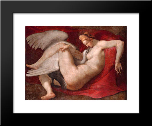 Leda And The Swan 20x24 Black Modern Wood Framed Art Print Poster by Michelangelo