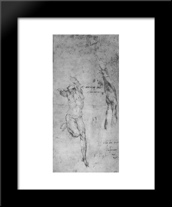Male Nude And Arm Of Bearded Man 20x24 Black Modern Wood Framed Art Print Poster by Michelangelo