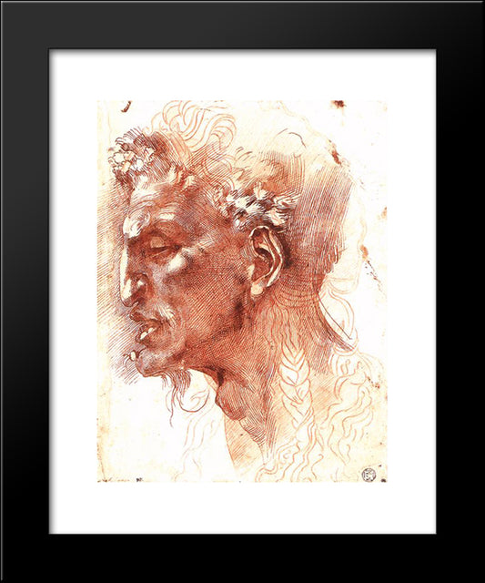 Satyr'S Head 20x24 Black Modern Wood Framed Art Print Poster by Michelangelo