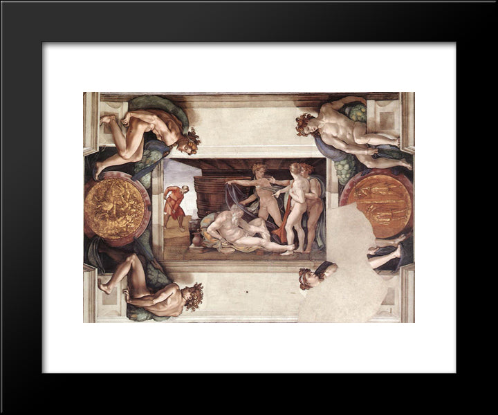 Sistine Chapel Ceiling Drunkenness Of Noah 20x24 Black Modern Wood Framed Art Print Poster by Michelangelo