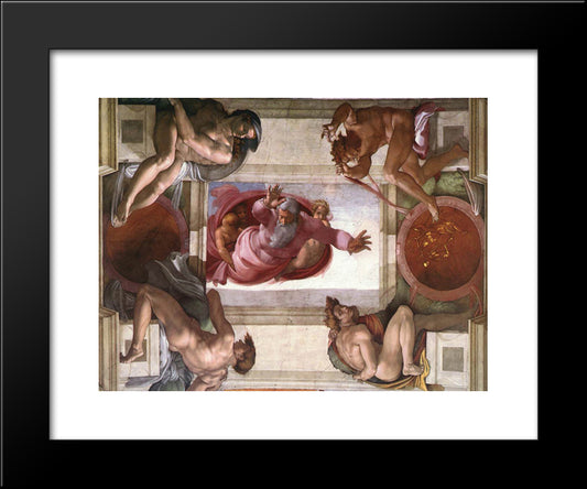 Sistine Chapel Ceiling God Dividing Land And Water 20x24 Black Modern Wood Framed Art Print Poster by Michelangelo