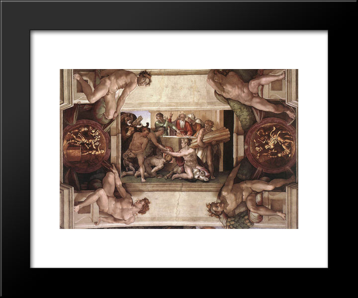 Sistine Chapel Ceiling Sacrifice Of Noah 20x24 Black Modern Wood Framed Art Print Poster by Michelangelo