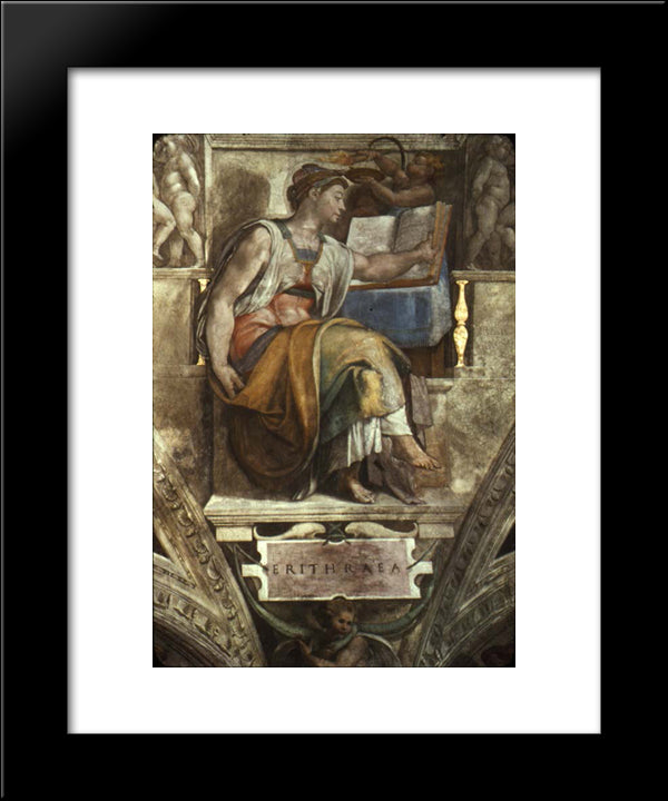 Sistine Chapel Ceiling Sibyl Erithraea 20x24 Black Modern Wood Framed Art Print Poster by Michelangelo