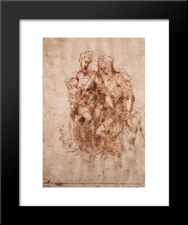 St. Anne With Virgin And Child Christ 20x24 Black Modern Wood Framed Art Print Poster by Michelangelo