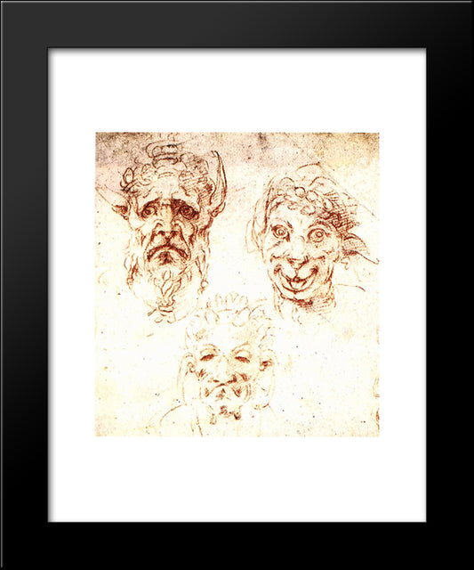 Studies Of Grotesques 20x24 Black Modern Wood Framed Art Print Poster by Michelangelo